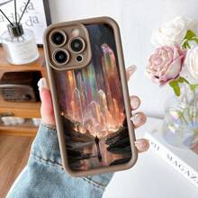 Cubierta de teléfono con borde negro diseño de cristales mágicos y figura solitaria en paisaje fantástico para uso diario y viajes - Negro - Ver 5