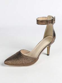 Women's Fashion Bronze High Heel Pumps, Hollow Toe Slingback Stilettos, Pointed Toe Party Sandals, Sexy Ankle Strap Heels For Spring/Autumn - Bronze - View 8