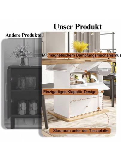 Telescopic Dining Tafel (110 140*80cm), Folding Kitchen People, Extendable Table, Space Saving Living Room, Three Shelves, Zwart view 5