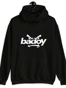 Men'S Black Badoy Eyes Graphic Hooded Sweatshirt - Edgy Streetwear Pullover Hoodie With Bold White Badoy Lettering & Eye Design, Loose Fit Kangaroo Pocket, Unisex Casual Long Sleeve Sweatshirt For Hip Hop Parties, Skateboarding, Travel - Autumn Winter Fashion (Men'S Sizing), Unisex Clothing, Bold Print Design, Retro Distressed Look, Autumn Winter Wear, Young Adults Fashion, Streetwear Fashion Men's Casual Warm Hooded Sweatshirt For Winter - 黑色 - 查看 6