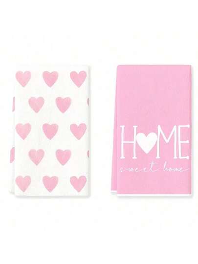 1 Stück/2 Stücke rosa Herz Küchendekoration Handtücher, herzförmiges und "HOME Sweet Home" Design Herzen romantischer Stil Küchen-/Badezimmer-/Dekorationshandtuch für Zuhause, Hochzeit, Jahrestag, Herz Design Handtuch für Paare, Liebes-Thema Handtuch, weiches Handtuch
