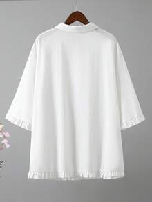 休闲荷叶边下摆大码女式衬衫，适合通勤和度假穿着 - 白色 - 查看 6