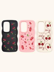 White Pink Black Milky White Creative Wavy Texture 3pcs Cherry Pattern Shockproof Phone Cases Fashion Phone Cases Compatible With IPhone & Galaxy Phones Spring Gift Case,International Version, Not The Domestic Version - Multicolor - View 51
