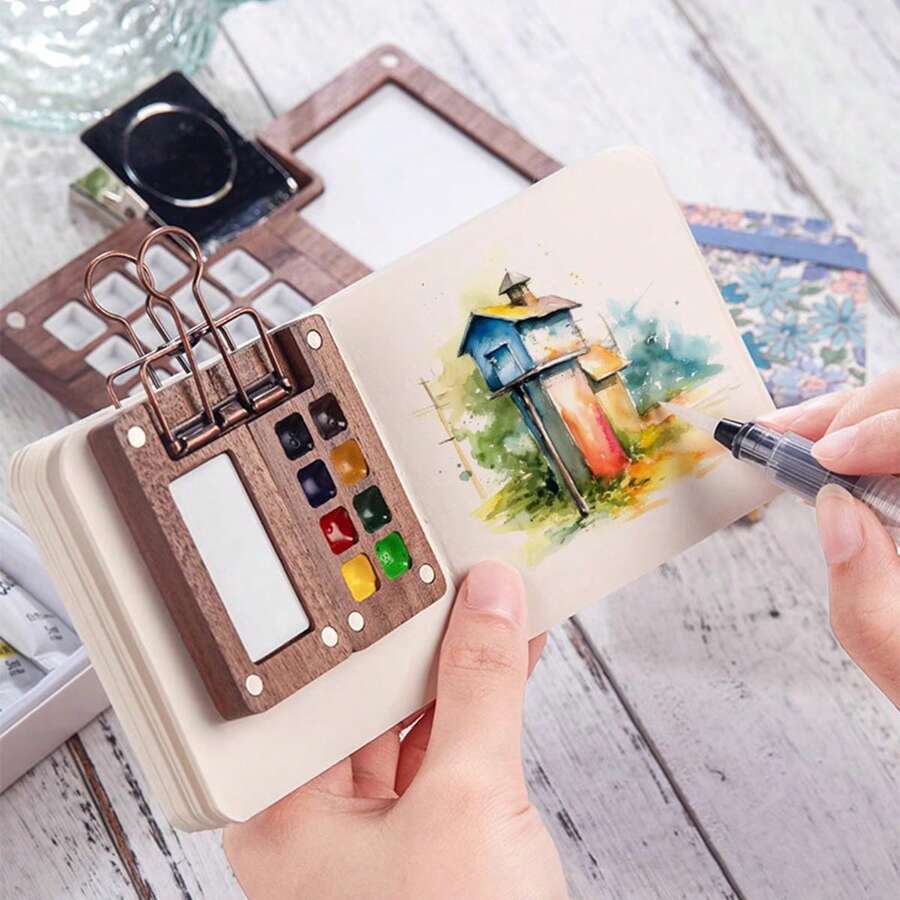 8/15格迷你胡桃木旅行调色盘套装，口袋艺术家水彩旅行套装，便携式木质网格颜料盒，适用于水彩、水粉、石头、玻璃、陶瓷、金属、木材等材质的调色盘套装，丙烯颜料创意礼品之选，返校季母亲节礼物，2026年艺术用品文具套装，适合艺术家、学生和青少年。