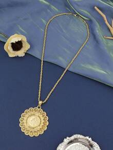 1pc Vintage Necklace, Double-Layer Gold-Tone Napoleon Portrait & Flower Hollow Pendant Necklace For Women, Middle Eastern Arabic Fashion, Suitable For Wedding, Party, Holiday, Daily Wear - Style1 - View 7