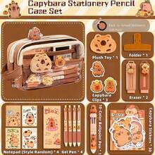 Juego de 7 piezas de Capibara, estuche para lápices con Capibara lindo con caja de almacenamiento de escritorio con tema animal, adecuado para estudiantes y amantes de los animales, regalo imprescindible para la temporada de regreso a clases, Halloween, Navidad, regalos de Pascua