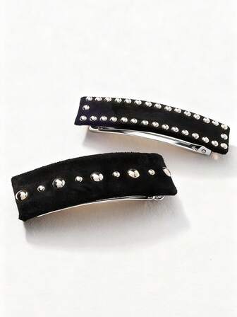 2个装女士铆钉弹簧夹，适合日常使用，美发配饰，爪夹，发夹，发卡