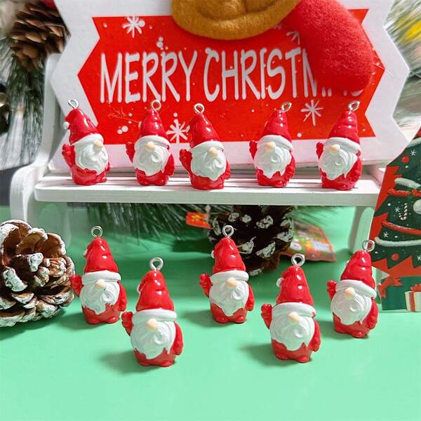 10 piezas de adornos colgantes de resina 3D de Papá Noel, aptos para hacer joyas hechas a mano, aretes, collares, pulseras, adornos para bolsos, decoraciones de árbol de Navidad, regalos creativos