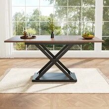 Telescopic Dining Table (120-160*80cm), Extendable Dining Table, Space-Saving Kitchen Table, Black Crossed Iron Legs, For Kitchen And Living Room, Walnut Color Dining Table - Walnut+Black + MDF+Metal - View 5