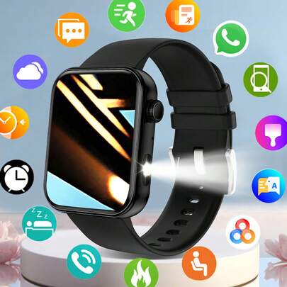 1.85 Inch Unisex Casual Sports Square Smartwatch With Calling, Message Receiving, Pedometer, Multi-Sport Modes, Music Remote Control, Customizable Watch Face