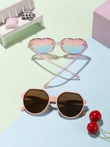 一套2副，适合4-8岁男孩女孩，甜美可爱心形镜框和休闲圆形镜框时尚眼镜，适合假日郊游、搭配服装和节日礼物。 - 彩色 - 查看 4