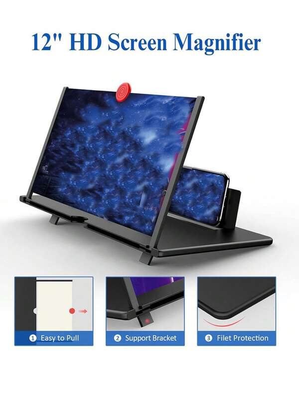 1pc Adjustable Phone Screen Magnifier, 10-12 Inch Desktop Slouchy Bracket Amplifier, Ideal For Night-Time Video Viewing