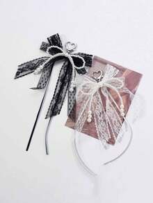1pc Korean Style Elegant Double-Layer Lace Bow & Faux Pearl Keychain, Sweet Ribbon Bag Charm
