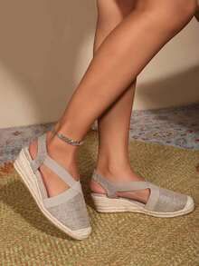 Breathable, Lightweight And Fashionable Rope Wedge Sandals With Closed Toe And Heel Design - Brown - View 4