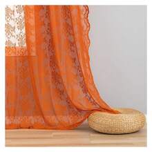 Burnt Orange 90 Curtains Length 2 Panel For Living Room Rustic Floral Retro Lace Semi Sheer Window Curtain Drapes For Bedroom Dining Room Office Boho Neutral Aesthetic Decor 52 Wx90 L Terracotta - 多色629 - 查看 4