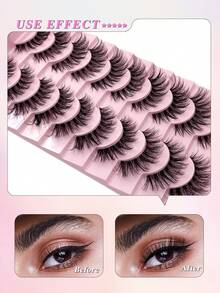10 Pairs ENCHUW Natural Looking Cat Eye False Eyelashes, Transparent Stem, Fluffy & Soft, Suitable For Makeup - Black - View 4