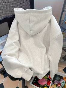 Plus Size Elegant Knit Casual Everyday Wear Hoodie Sweatshirt, Plus Size Loose Fit Printed Long Sleeve Hooded Pullover, Suitable For Party, Gathering, Travel, Holiday Gift, Back To School, Christmas