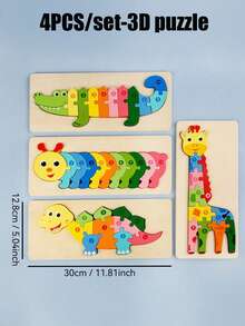1/4/6/8/12/40片装儿童9片装木制拼图,卡通动物认知拼图套装,儿童益智玩具,恐龙、海洋动物、交通工具、昆虫系列拼图,蒙特梭利玩具,拼图游戏,儿童礼物 - 彩色 - 查看 36