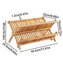2 Tier BAMBOO DISH RACK Holder Drying Drainer Storage Organizer Wooden Stand - Khaki - View 2