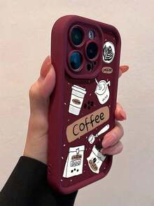 1pc Brown Coffee Diary Pattern Full Coverage TPU Shock-Resistant Phone Case, Compatible With Apple 16, 15, 14, 13, 12, 11 Pro Max, And Series Waterproof Anti-Fall Scratch ResistantSuitable For IPhone 17 Air - 酒紅色 - 查看 3