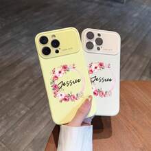 Funda personalizada para teléfono con ventana grande, resistente a golpes, con estampado romántico de hojas florales y nombre en inglés. Diseño exquisito y protector a prueba de golpes. Compatible con phone 17, 16, 15, 14, 13, 12, 11 Pro y Promax Plus. Accesorios para móviles. Funda elegante con nombre personalizado, diseño impreso y vista amplia. Ideal para usuarios y amantes de la moda. - Beis - Ver 3