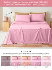 1 pièce Drap de lit, 80g/m² Super doux en microfibre, hypoallergénique, respirant, lavable en machine, résistant aux plis, résistant à la décoloration, résistant au rétrécissement, couleur unie, tissu en polyester, tissage durable, convient pour la maison et l'école, certifié Oeko-Tex - Rose vif - Voir 8