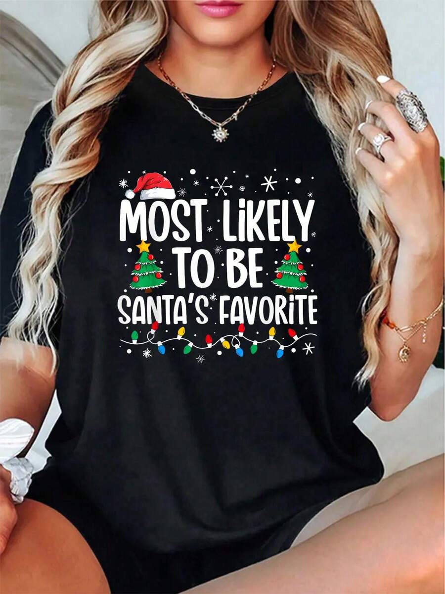 100% Algodón Unisex Más Probablemente Llegaré Tarde a Navidad Camiseta Familiar Divertida - Camisetas de Manga Corta Impresas - Negro 2 - Ver 1
