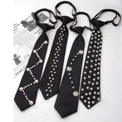 Fashion Versatile College Style Tie With Imitation Pearl Decoration, Niche Tie With Light Luxury And High-End Feel, JK Style Accessory For Daily Wear And Party Outings, Must-Have For Sweet And Cool Girls