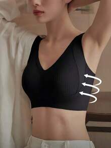 5 piezas Sujetador deportivo clásico y simple para mujer, ropa interior con tirantes ajustables, almohadillas extraíbles y sin aros de acero, cómodo y apropiado para actividades físicas - Multicolor - Ver 3