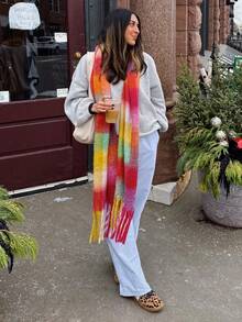 1pc Plus Size Women Winter Solid Plaid Scarf/ Scarf Color Scarf, Soft & Warm Wrap For Autumn And Winter, Warm & Comfortable Large Shawl, Windproof Outdoor, Simple & Versatile Wear Daily, Autumn/Winter Accessories Women Winter Warm Neck, - Multicolor - View 25