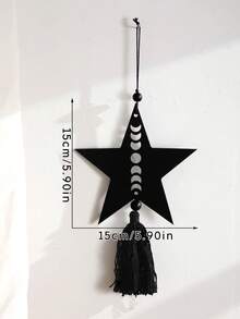 A Must-Have For Ramadan: Wooden Hollow Crescent Star Pendant Set With Tassel Design And Exquisite Islamic Style Carvings, Creating A Warm And Sacred Festive Atmosphere For Ramadan Homes, Showcasing The Fusion Of Traditional Religious Aesthetics And Natural Texture(Black) - Black - View 5