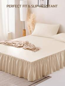 1pc Basic Lightweight Ruffled Bed Skirt, Classic Style, Soft And Stylish 100% Microfiber With 15" Drop, Cream. For Home Bedding And School Bedding Dorm Essentials - Beige - View 6