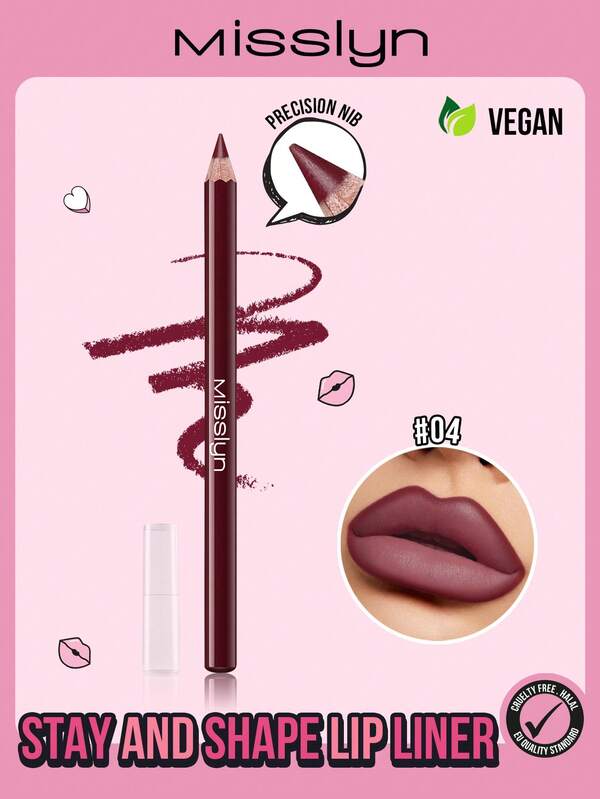 Misslyn MISSLYN-STAY AND SHAPE LIP LINER, Lip Makeup,Long-Lasting,Wooden Pencil,Precision Tip ,Full Lip Look,Plump Lips,3D Makeup Effect,Smooth & Pigmented,Precise Outlining,Smudge-Proof,Long-Wear,Defines Lip Shape,Natural,Wooden,Portable,Holiday,Party,Travel,Commuting,Compact,Multi-Purpose,Student,Newbie-Friendly