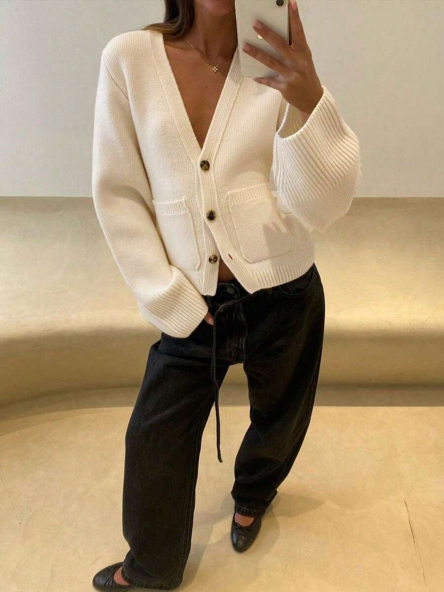 Elegant Casual Daily Cardigan Long Sleeve Knitted Sweater Coat, Suitable For Dates And Commuting