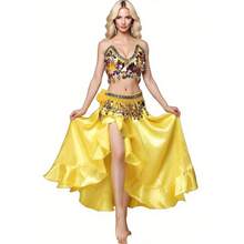 Bộ đồ tập múa bụng dành cho nữ: Áo không tay đính sequin + Chân váy maxi xẻ tà gợi cảm + Dây thắt eo, bộ 3 món, trang phục biểu diễn múa bụng dành cho người lớn. - Nhiều màu - Xem 11