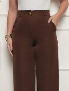 Wide Leg High-Waisted Vest Pants With Front Pockets And Button Closure - 咖啡棕 - 查看 4