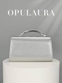 OpulAura 复古纯色手拿包，多功能小巧钱包，时尚PU皮革女士手提包，适合婚礼、派对、舞会、晚宴等场合。 - 銀色 - 查看 6