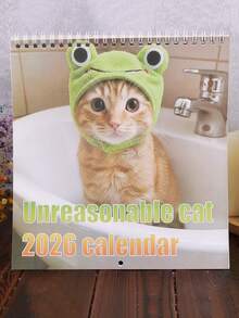 Miesięczny kalendarz ścienny z uroczym wzorem kota, wiszący kalendarz ścienny na rok 2026 do salonu, sypialni, domu, dekoracji ściennych dla miłośników kotów