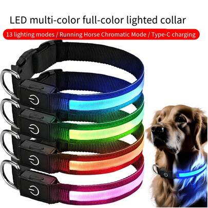 1条LED多色发光项链，13种灯光模式/追逐彩虹模式/Type-C充电