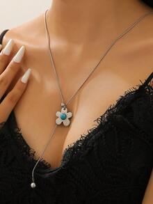 1pc Stainless Steel Tiger Eye Flower Adjustable Necklace, Fashionable Minimalist Elegant Jewelry Suitable For Daily, Party, Date Wear