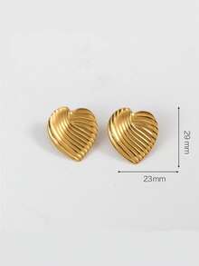 1pair Stainless Steel Retro Heart Shape Statement Earrings For Women, 316L Stainless Steel Earrings, Waterproof Earrings, Gift For Her - Gold - View 7