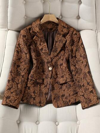 涤纶提花西装外套，长袖，适合约会、度假、婚礼、办公穿着，春秋冬三季皆宜。