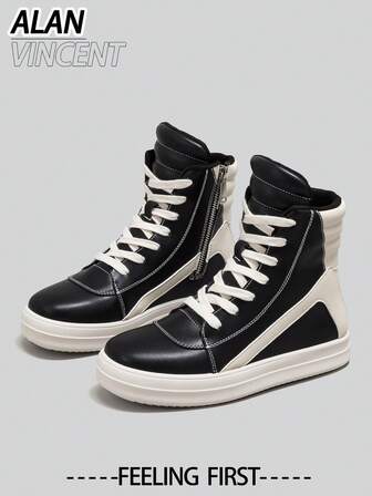  Alan Vincent Black Shoes For Women 2025 New Style Women Boots High-Top Boots Women Lace-Up Zip Flat Boots Party Shoes For Women Daily Wear Ladies Shoes Casual Fashion Sneakers Outdoor Comfort Shoes Can Be Matched With Various Pants Jeans