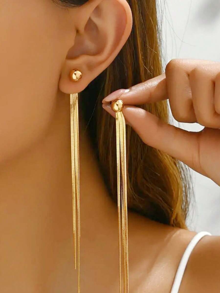 1 par de pendientes con borlas doradas minimalistas y elegantes, versátiles para hombres y mujeres, un exquisito regalo de Navidad/Fiesta/Cumpleaños