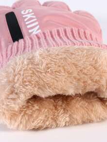 1 Pair Women's Winter Outdoor Skiing Gloves, Thickened Fleece Lining, -20°C Cold-Resistant, Touchscreen Finger Tips, Water-Resistant Fabric, Zipper Pocket On Back For Storage, Suitable For Motorcycle, Skiing And Outdoor Activities