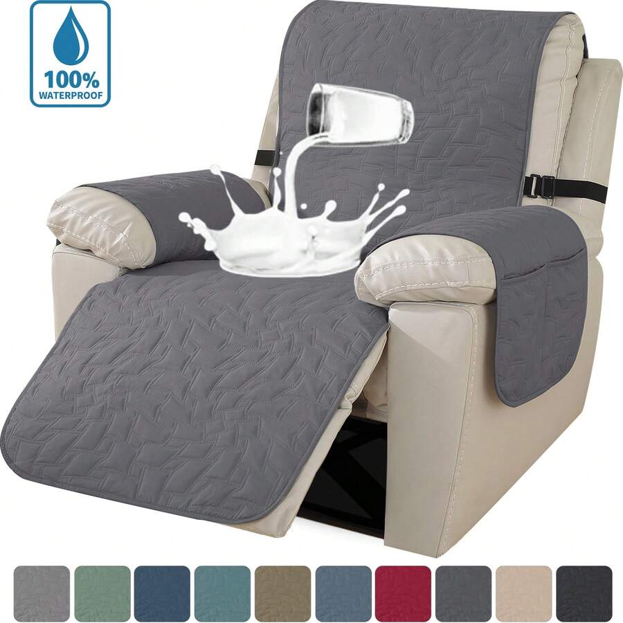 YSTYLE Single-Seater Reclining Armchair Cover, Armchair Cover With Armrests, Single-Seater Armchair Cover With Armrests, Armchair Cover With Elastic Band, Reclining Sofa Cover - Light Grey - View 1