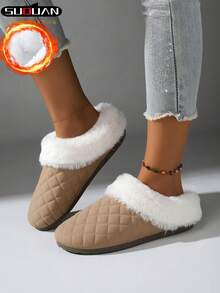 女士时尚厚底拖鞋，防滑鞋底踝靴，舒适毛绒保暖冬鞋，室内外皆宜，精美礼品 - 卡其色 - 查看 4