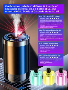 1 pieza Difusor de coche multifuncional negro, difusor de aromas alimentado por USB con 5 efectos de iluminación, luz de proyección estrellada, 5 modos de funcionamiento, pantalla digital, recargable, 6 opciones de aceites esenciales, adecuado para coche, oficina, dormitorio, hotel, habitación de mascotas. (Opcional: 1/2/3 botellas de aceite esencial + 1 difusor) - Negro - Ver 16
