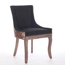 A&A Furniture, Ultra Side Dining Chair, Thick Fabric Chairs With Solid Wood Legs In Neutral Tone, Brass Nail, Set Of 2, Leopard Print, DE1807LP - Leopard + Chenille + Foam - View 2