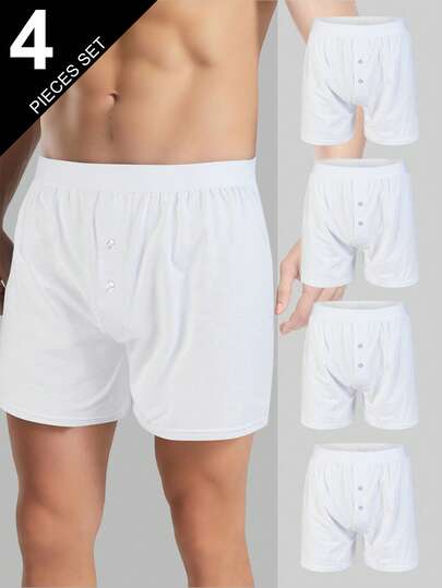 4pcs/Set Norcotton Men's White Loose Fit Boxer Briefs